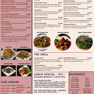 Thai Harbor Menu (Rice Dishes, Noodles, The Grill, Side Orders, Desserts, Beverages, Lunch Special)