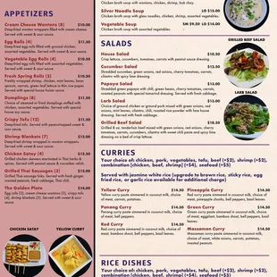 Thai Harbor Menu (Appetizers, Soups, Salads, Curries, Rice Dishes)
