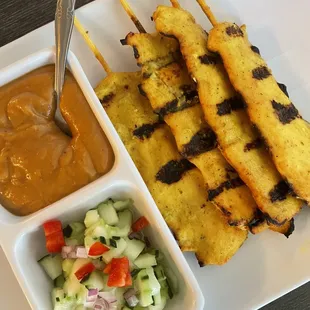 Chicken Satay with peanut sauce. Super good!