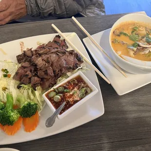 Crying tiger and Tom kha soup