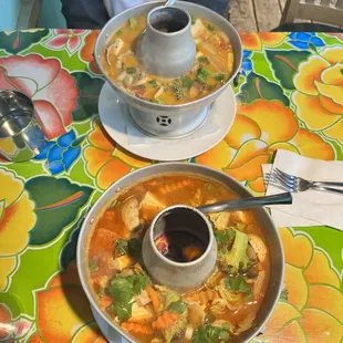 Tom Kha (top) and Tom Yum soup (bottom), absolutely delicious