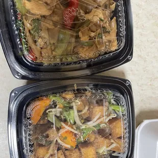 Pad tofu and Pad Kee Mow (Drunken Noodle)