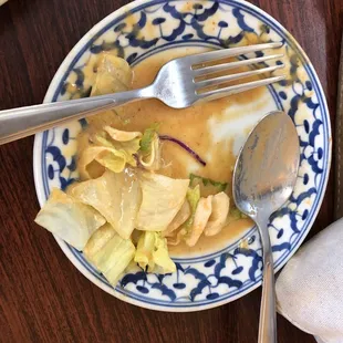 Salad with peanut sauce. I ended up eating the whole salad. The peanut sauce was really good.