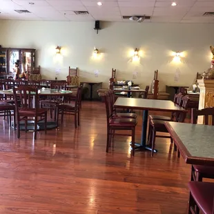 empty dining room with tables and chairs