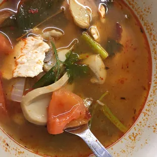 Spicy Tom yum with dried chicken jerky