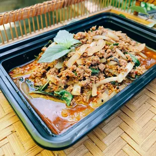 #31 Chili with Mint leaves or Famously known as Pad-Kra-Pow. Photo shows spice level Hot!!