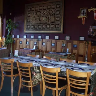 a long table with place settings