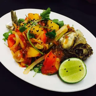 Thai house spicy fish , $14.95 . Amazing you need to try it.