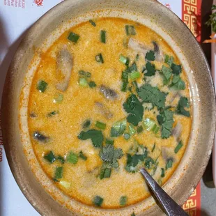Spicy creamy coconut soup. My new favorite!