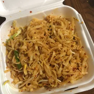 Paad Thai and I loaded it up with crushed red pepper. It was on the brink of being too much for me, but that would've been my own fault.