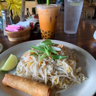 Pad Thai with Thai tea with boba. Delicious!