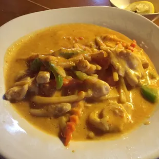 Red curry chicken.