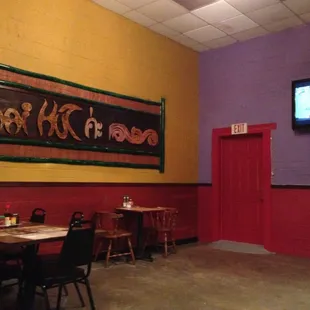 Thai Hut sign in seating area