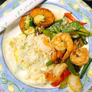 Crab fried rice, Deep fried fish cake,  Spicy Green bean with  Shrimp
