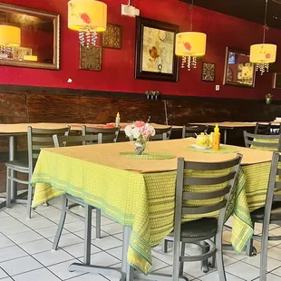 tables and chairs in a restaurant