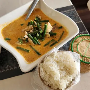 Panang curry and sticky rice