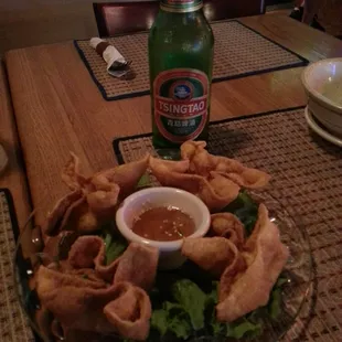 Fried won tons. And a beer!
