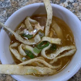 Hot and sour soup with crispy strips