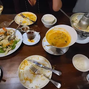 Tom Kha, Red Curry w/Beef, and Basil Chicken