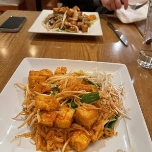 Tofu pad Thai and drunken noodles