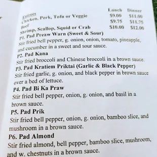 a menu for a thai restaurant