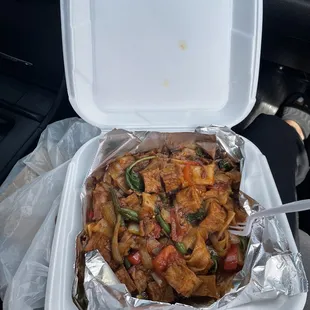 a container of food in a car