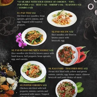 the menu for thai cuisine specials
