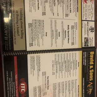 the menu of the restaurant