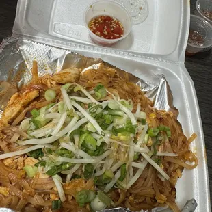 chicken Pad Thai with spicy fish sauce