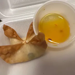 A3. Crab Rangoon (I already ate most of them before the photo haha)