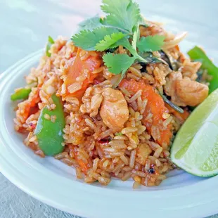 Basil fried rice  with onions,bell papers,carrot and thai chills