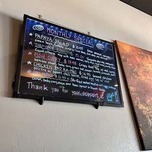 Monthly Specials Menu