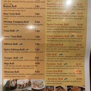 the menu of the restaurant