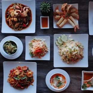 a variety of dishes on a table