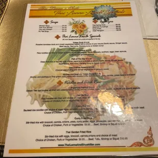 Front of lunch menu