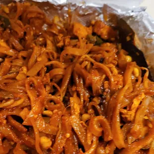 noodles in a foil container