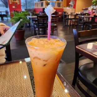 Thai tea that my friend loved. Check out the straw wrapper decoration.