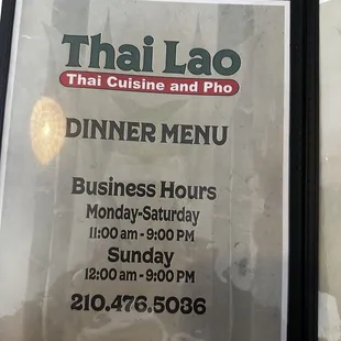 Menu hours of operation