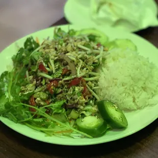 a plate of rice and vegetables