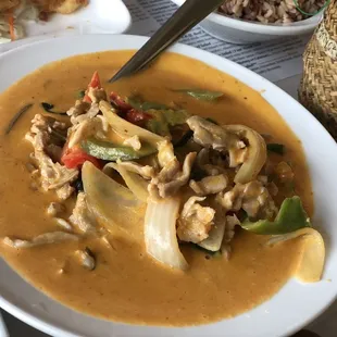 Red Curry is very good and I like their calamari, sticky rice.