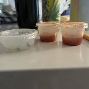 they don&apos;t even bothering filling the sauce containers more than half.