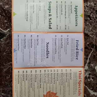 the menu for the restaurant