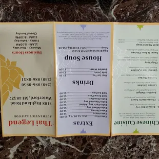 the menu for the restaurant