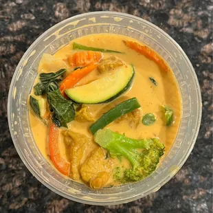 Pumpkin curry (add broccoli).