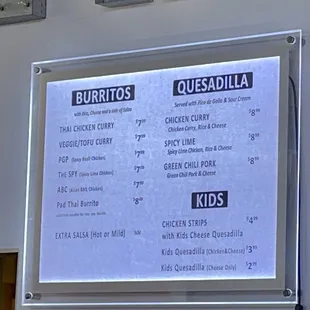 the menu of a restaurant
