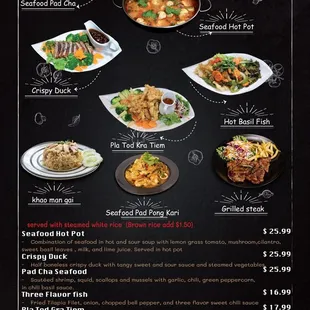 a menu for special dishes