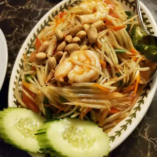 Papaya Salad, Bangkok style with 2 big shrimp