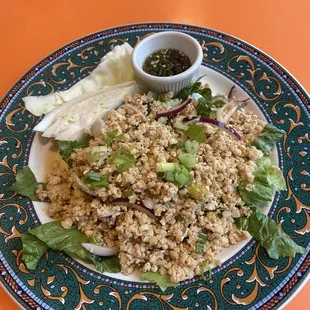 Chicken Larb with a side of Prik Nam Pla