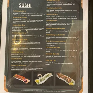 Sushi menu
