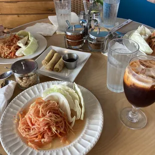 Green Papaya Salad, Thai Tea, Spring Rolls